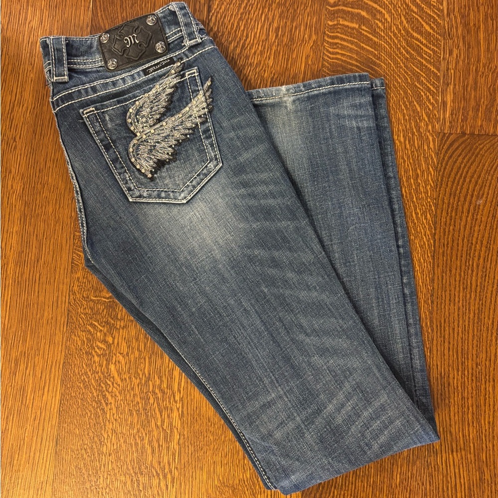 Miss Me Blue Denim Bootcut Jeans. Like new. Bling intact!